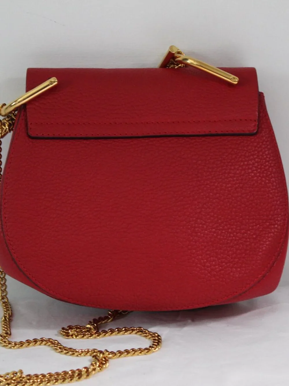 Chloe Chloé Drew Shoulder Bag Crossbody Red Leather Gold Hardware Chain Strap